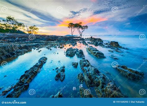 Amazing Sunset At Tanjung Pinggir Beach Batam Island Stock Image
