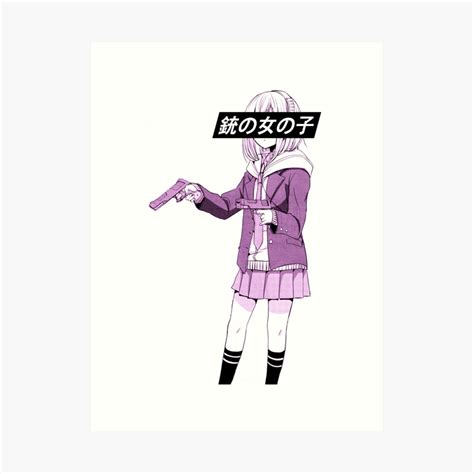 Gun Girl Pink Sad Japanese Anime Aesthetic Art Print By Poserboy Redbubble