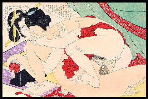 1girl Bottomless Fine Art Parody Japan Nihonga Parody Sex Shunga Text Focus Ukiyo E