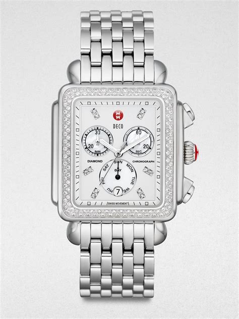 Michele Deco 18 Diamond Mother Of Pearl And Stainless Steel Chronograph