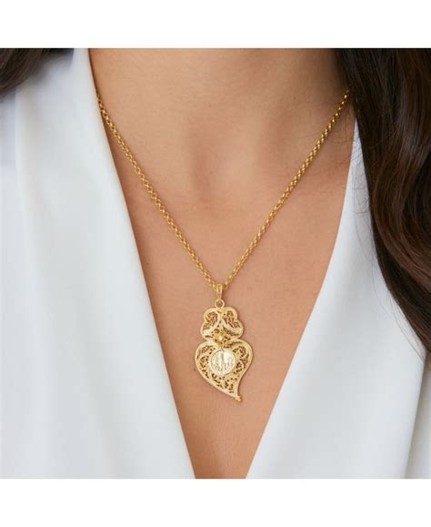 Necklace Heart Of Viana With Fatima In Gold Plated Silver Portugal Jewels