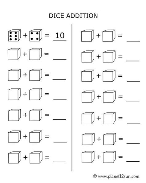 For preschool aged kids and up. Dice Addition - Math 1st, 2nd Grade - genius777.com PRINTABLES