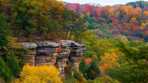 Cliff In Autumn Forest Photography Id 32852 Hocking Hills State