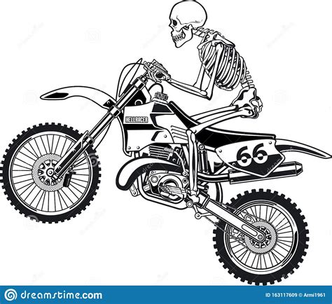 Human Skeleton Riding Motorcross Motorcycle Stock Vector Illustration