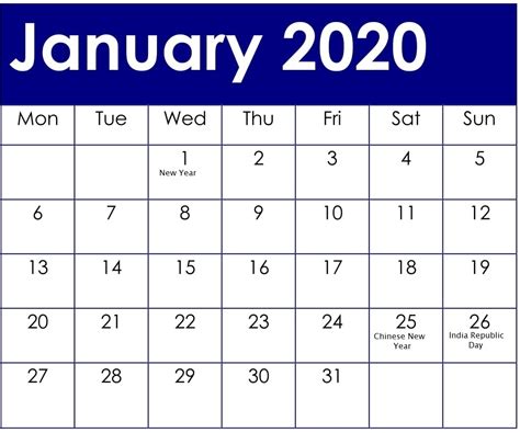Special Days In 2020 Calendar