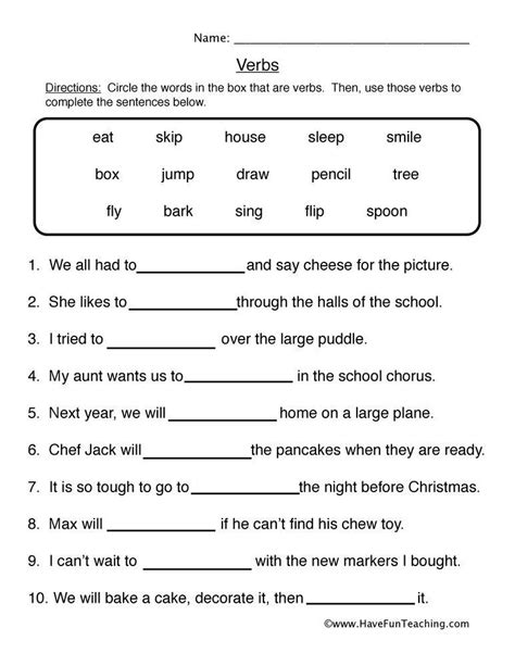 Fill In The Blanks Verb Worksheet In 2023 2nd Grade Worksheets Nouns