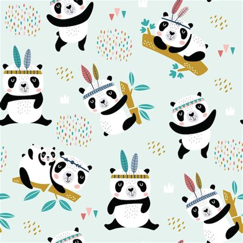 Premium Vector Seamless Childish Pattern With Hand Drawn Cute Pandas