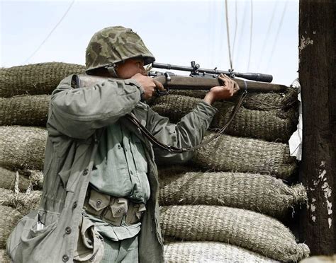 A U S Marine Marksmen With A Springfield M1903 Sniper Rifle Watches