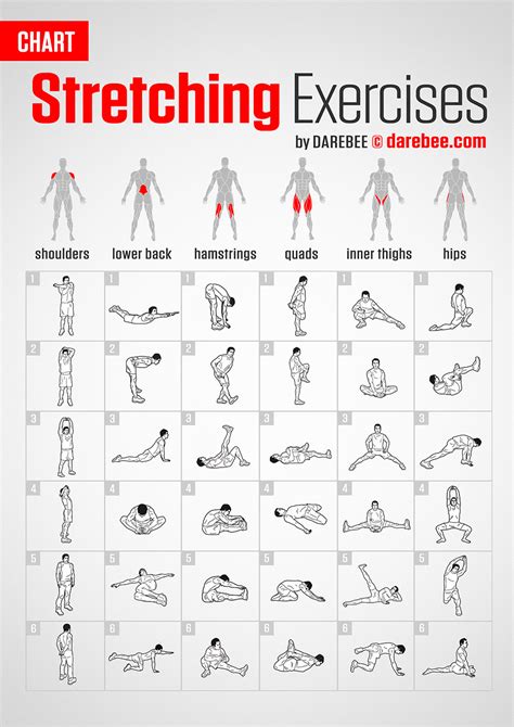 Stretching Exercises Chart By Darebee Workout Chart Stretching