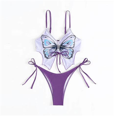 Yomorio Butterfly Bikini Set 2 Piece Drawstring Bikini Top And String