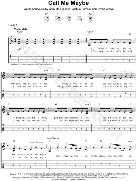 Carly Rae Jepsen Call Me Maybe Guitar Tab In C Major Download