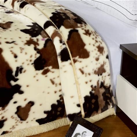 Super Soft Raschel Blanket Animal Cow Skin Flower Print Double Layer