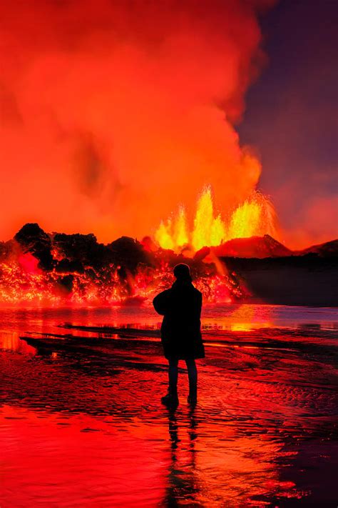 Woman Watching The Lava Flow Photograph By Panoramic Images Fine Art