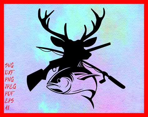 Hunting SVG Fishing svg Deer and Fish Svg Png Silhouette | Etsy