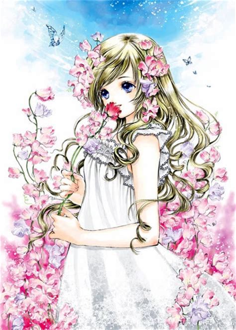 Princess With Pink Flowers Long Blond Hair And White Dress