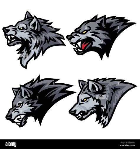 Angry Wolf Head Logo Sports Mascot Design Vector Illustration Set