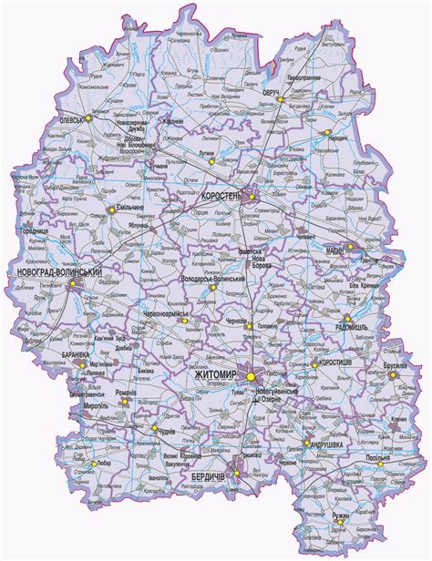 Жито́мирська о́бласть — область на півночі україни, в межах поліської низовини, на півдні в межах придніпровської височини. Подробная карта Житомирской области — Planetolog.ru