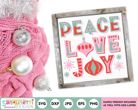 Vintage Christmas Svg Peace Love Joy Svg Retro Pink Christmas Svg Etsy