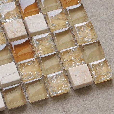 Wholesale Cream Stone Mosaic Tile Sheet Square Brown Crystal Backsplash