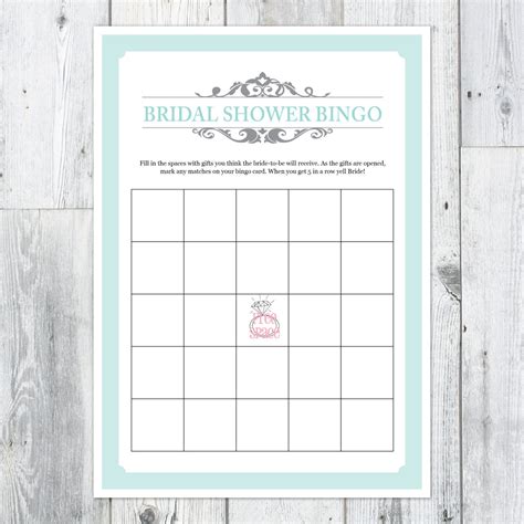 Bridal Shower Bingo Printable Card