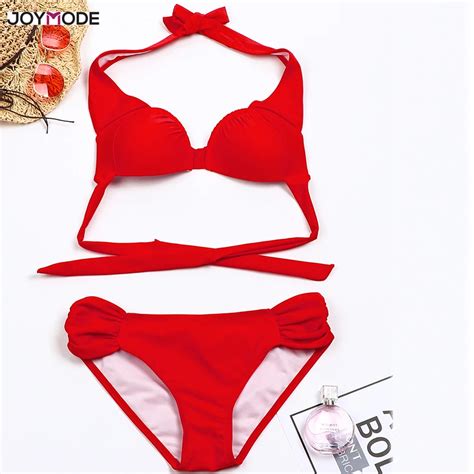 Joymode Sexy Two Piece Womens Swimsuit Red 2018 Summer Beach Lace One