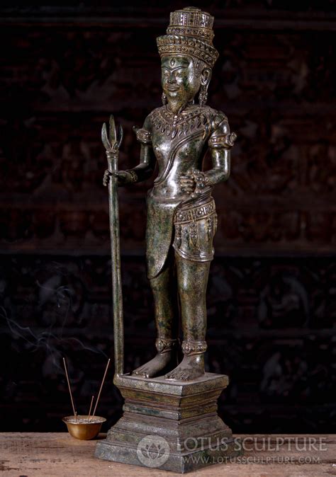 Unique Standing Shiva Statue With Trident And Full Beard Cambodian Bronze Hindu God 29 157cb8