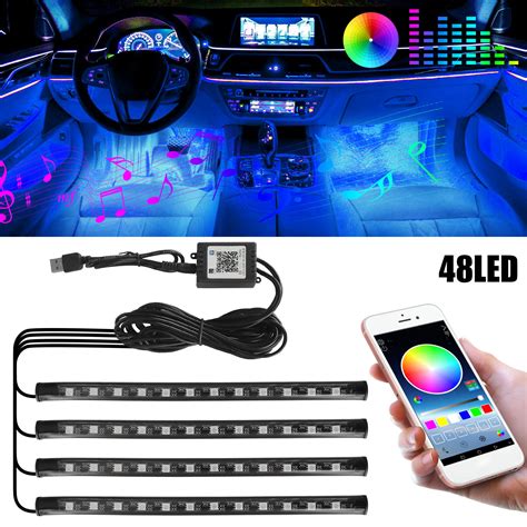 Car Interior Led Light Strip Bluetooth Tsv 4pcs Automotive Usb Led