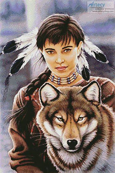 Native American Maiden And Wolf Cross Stitch Pattern By Tereena Clarke Native