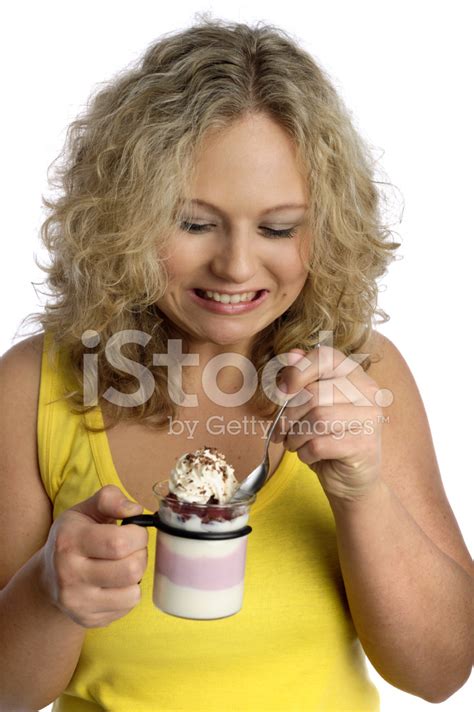 Happy Woman Tasting Delicious Dessert Stock Photo Royalty Free