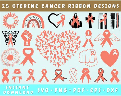 Uterine Cancer Ribbon Svg Bundle 25 Designs Uterine Cancer Clipart By