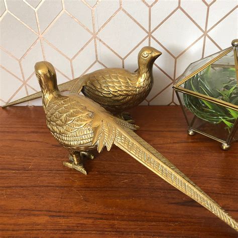 Vintage Solid Brass Bird Figurines Solid Brass Pheasant Pair With Intricate Detailing Circa