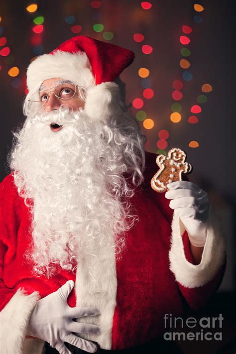 Santa Claus Excited To Eat Gingerbread Cookie Photograph By Sharon Dominick