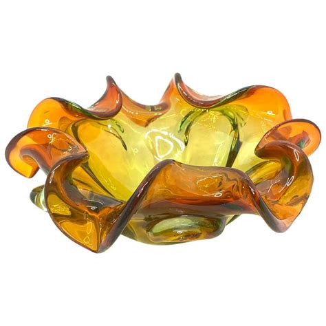 Murano Art Glass Bowl Catchall Green And Brown Vintage Italy 1970s At 1stdibs Vintage Glass