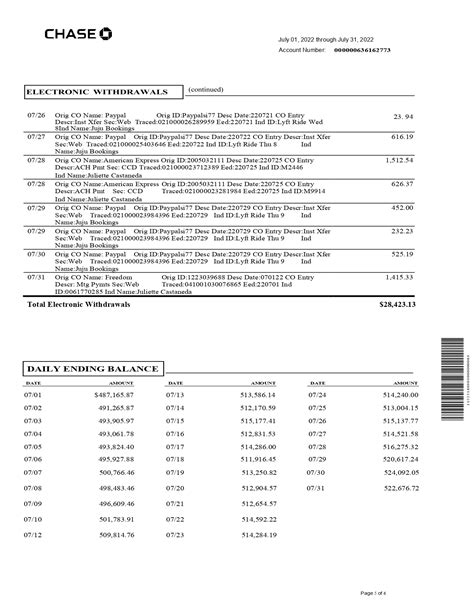 Chase Bank Fillable Statement Template