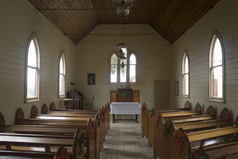 Church Chapel With Wood Walls Painted White And Wood Ceiling Stained