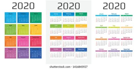 Calendar 2020 Template 12 Months Include Stock Vector Royalty Free