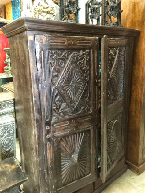 Distressed Armoire Cabinet Chest Reclaimed Vintage Chakra Hand Carved