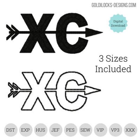 Cross Country Xc Logo Embroidery Design In Fill And Outline In Etsy