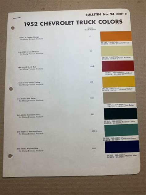 1951 1952 Chevrolet Truck Dupont Color Chip Paint Chart Original Ebay
