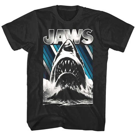 Jaws Retro Stripes Shark T Shirt Mens Graphic Horror Movie Tees