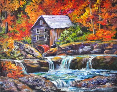 Old Mill In The Autumn Acrylic Painting Lessons For