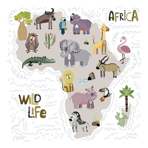 Premium Vector Outline Of Africa And Animals