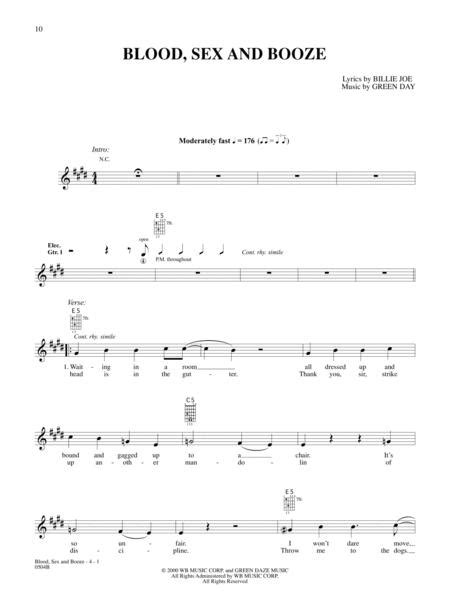 Blood Sex And Booze By Green Day Digital Sheet Music For Download