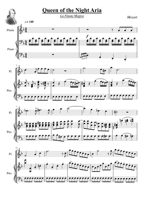 Queen Of The Night Aria Sheet Music For Flute Piano