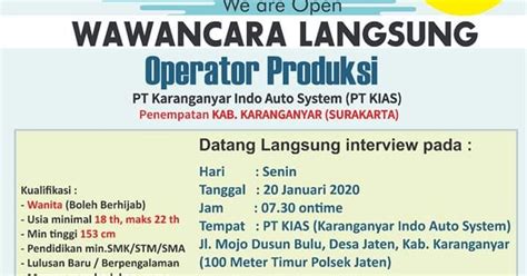 Wihano putra jawaban saya ini ada kaitannya dengan pertanyaan yang anda berikan. Lowongan Kerja Operator Produksi PT. Karanganyar Indo Auto ...