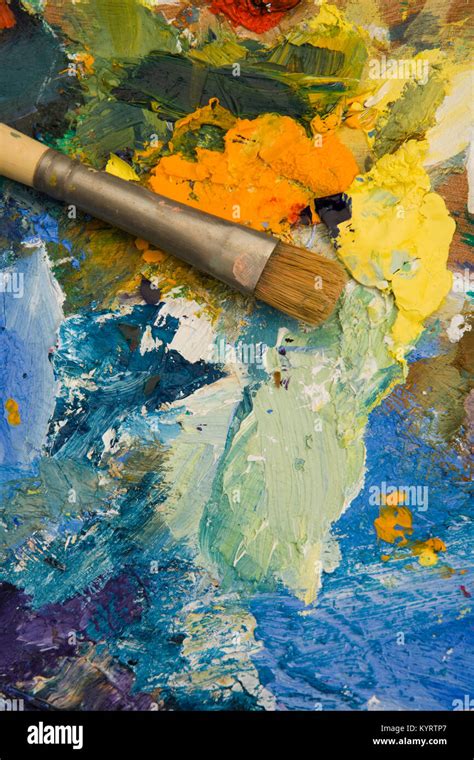 Artists Acrylic Paint Palette Close Up Semi Abstract Background Stock