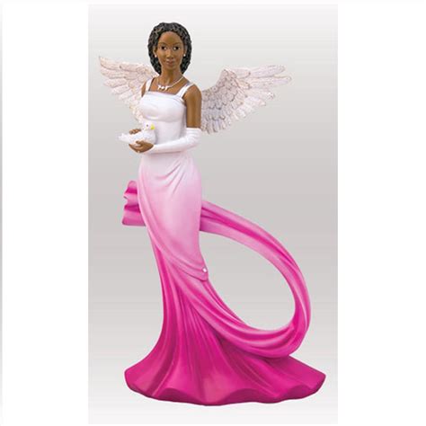 African American Graceful Sash Angel In Fuchsia Holding Dove Figurine