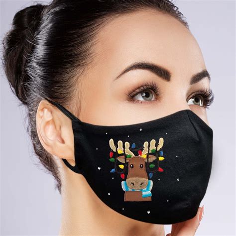 reindeer and lights face mask w filter pocket embroidery etsy