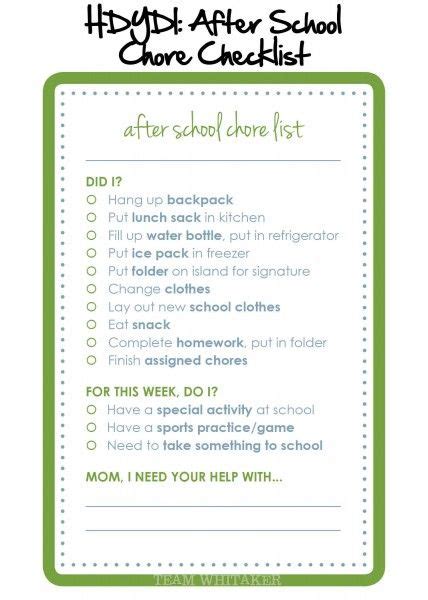 Hdydi After School Chore Checklist Life Mrs Organized Chore