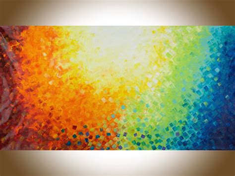 Red blue yellow abstract art. Blue abstract Seascape painting large canvas art original ...